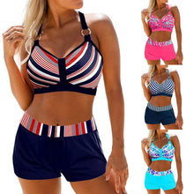 Load image into Gallery viewer, Multi-color Stripe Printed Strap Boxer High Waist Bikini