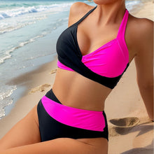 Load image into Gallery viewer, Halter Color Matching High Waist Bikini Split Swimsuit