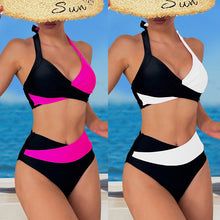 Load image into Gallery viewer, Halter Color Matching High Waist Bikini Split Swimsuit

