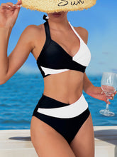 Load image into Gallery viewer, Halter Color Matching High Waist Bikini Split Swimsuit
