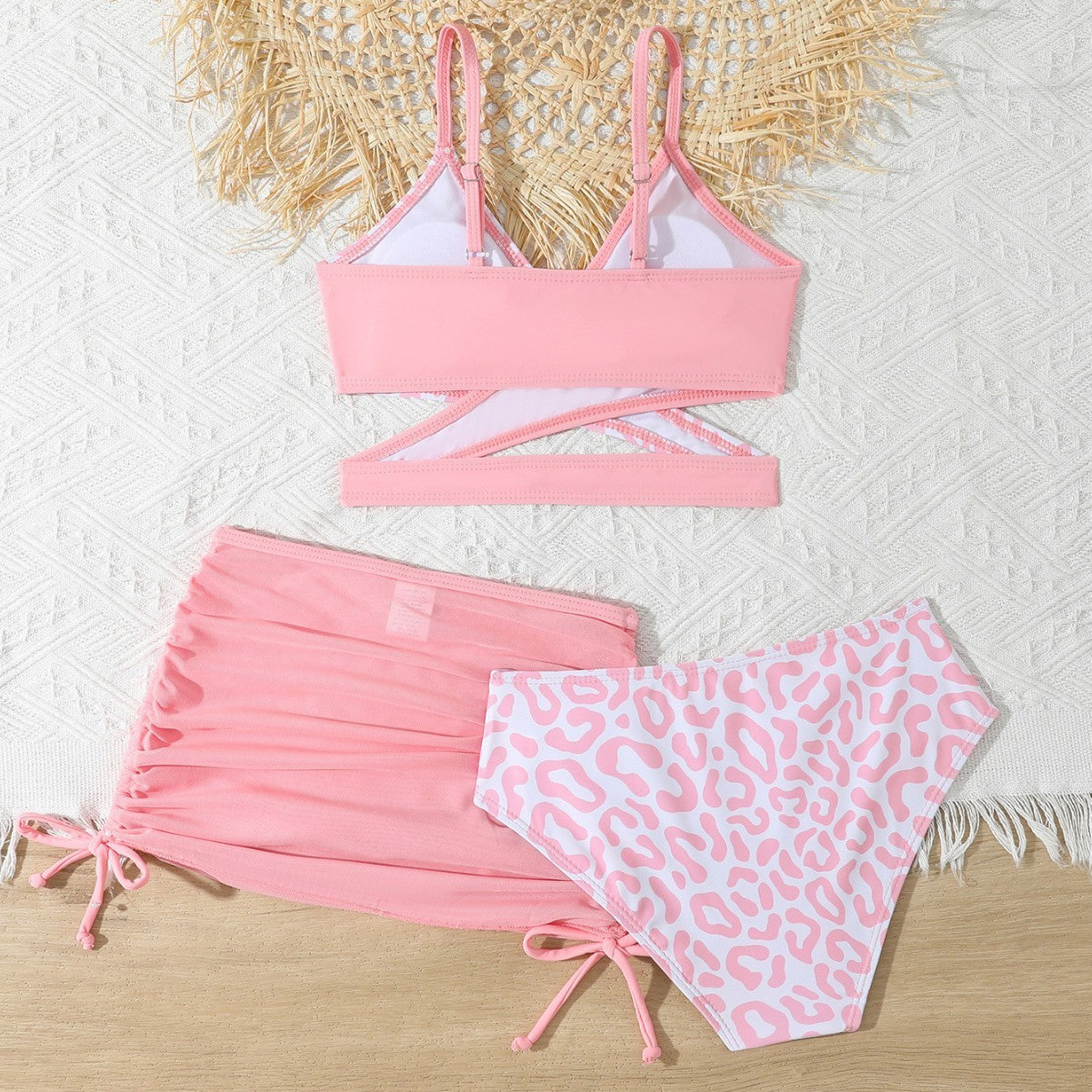 Pink leopard 3 piece bikini set